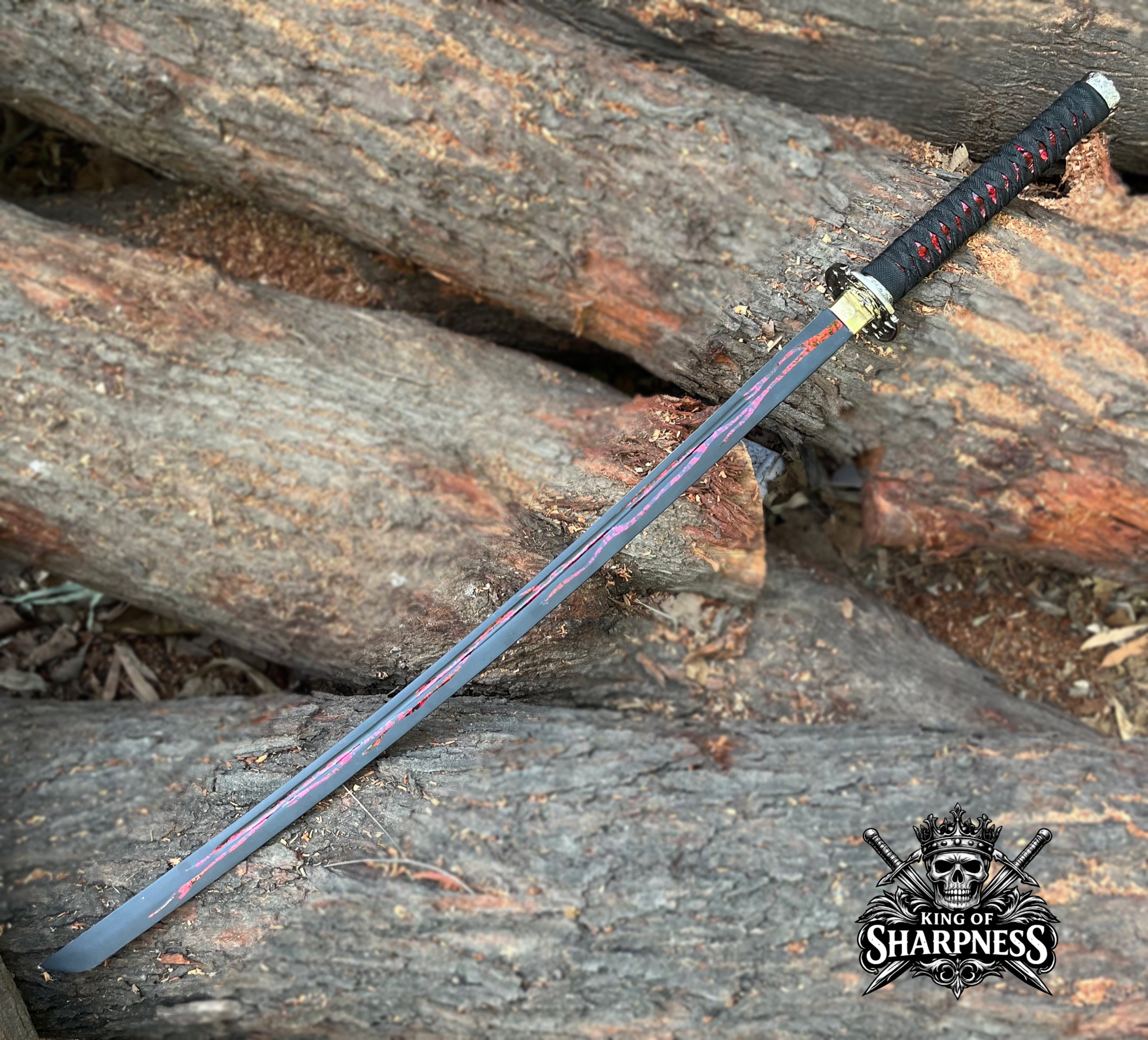 Handmade Black Katana Sword with Red Blood Groove