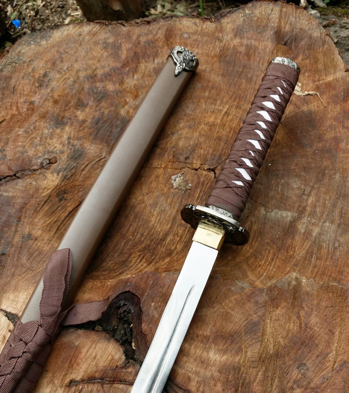 Premium brown katana with full polish blade