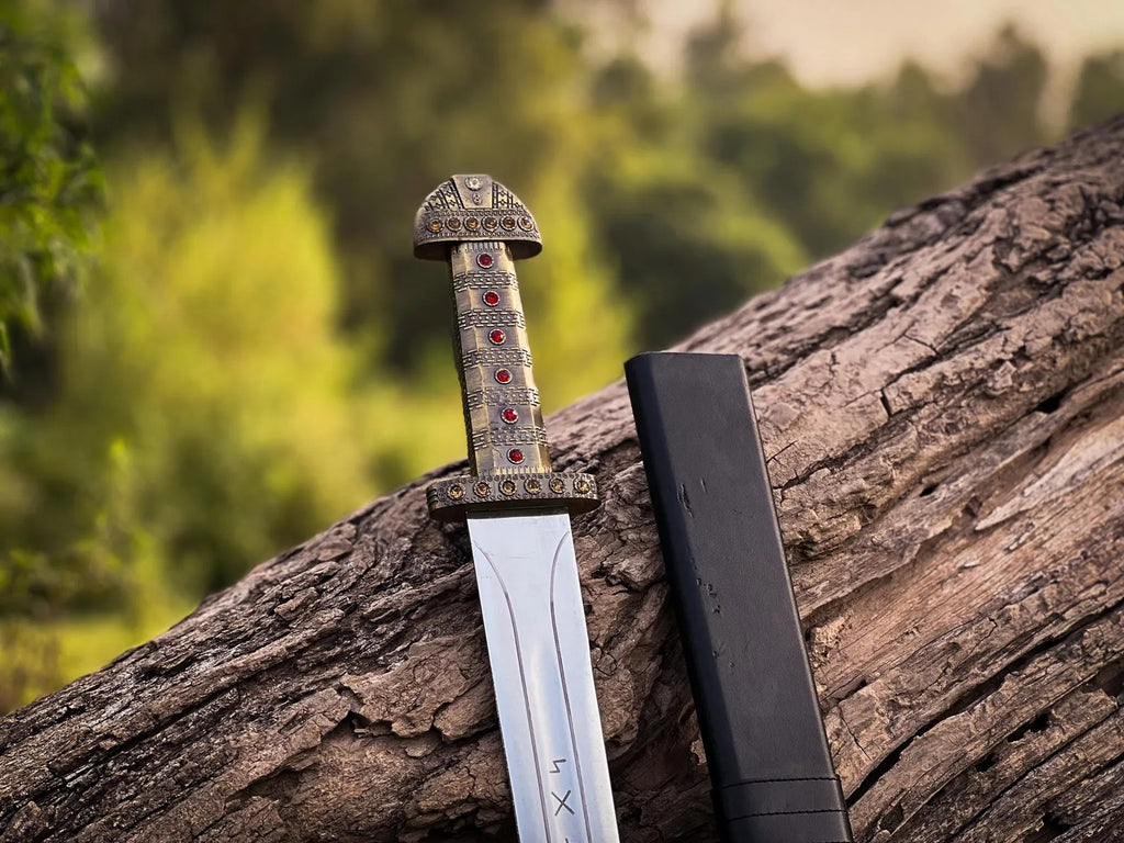 Handmade Viking Inspired Decor Sword – Norse Ragnar Style Fantasy Display Collectible with Leather Scabbard