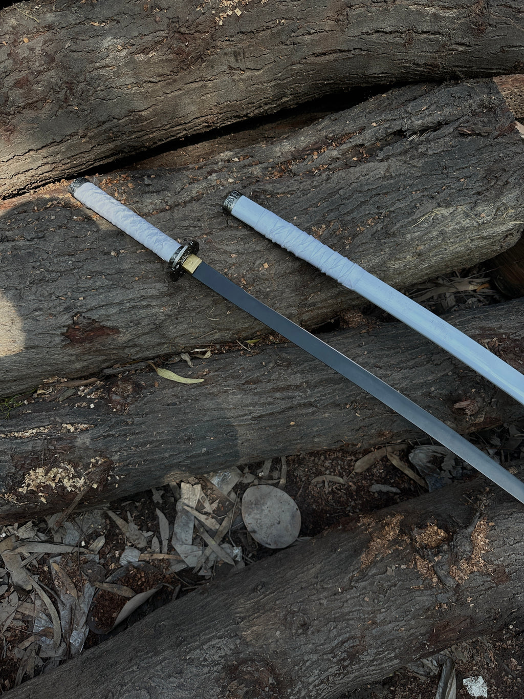 Premium white katana with black powder coating blade