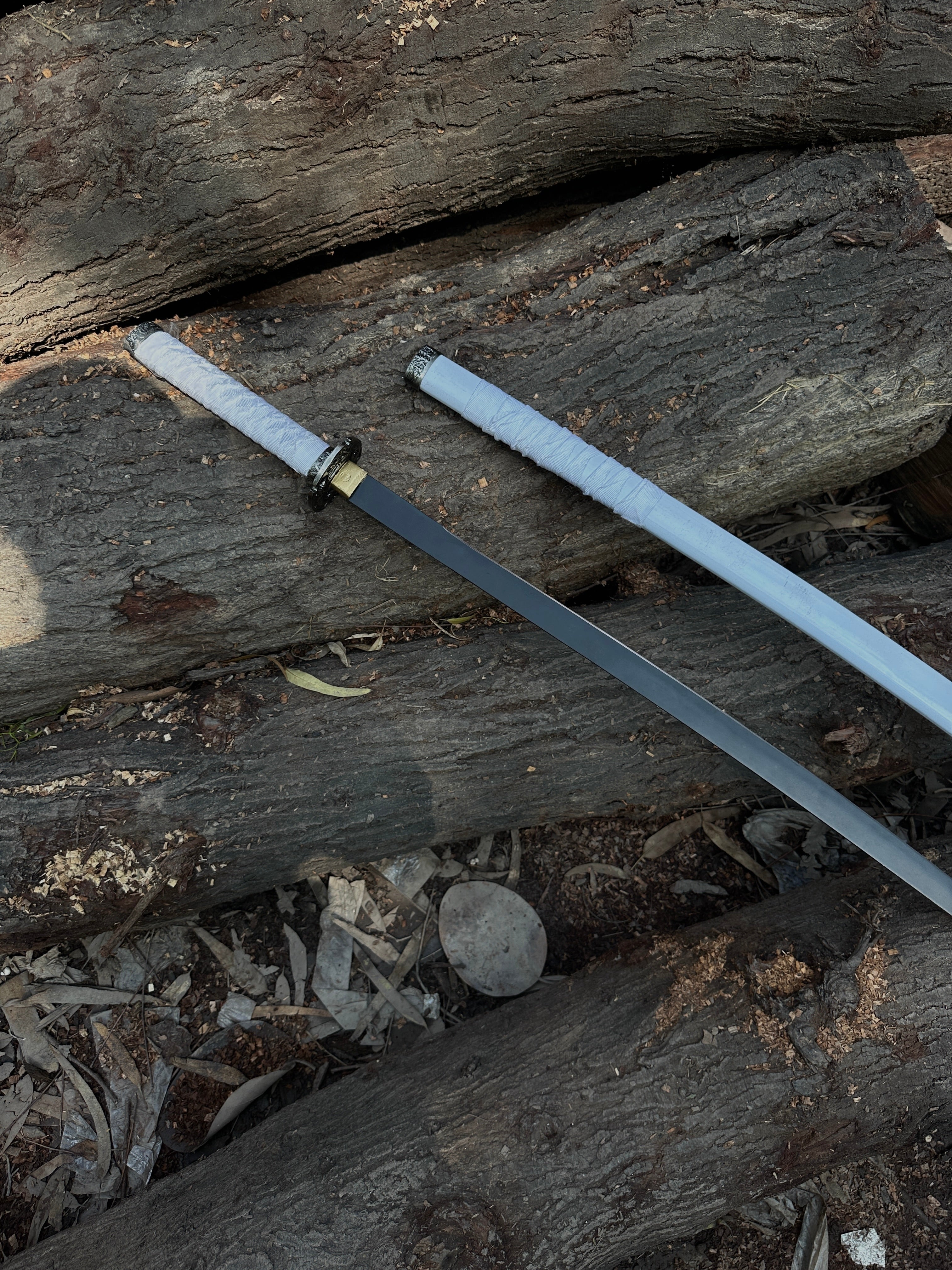 Premium white katana with black powder coating blade