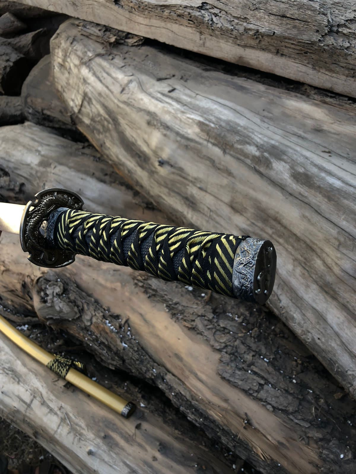 Premium golden katana with silver blade