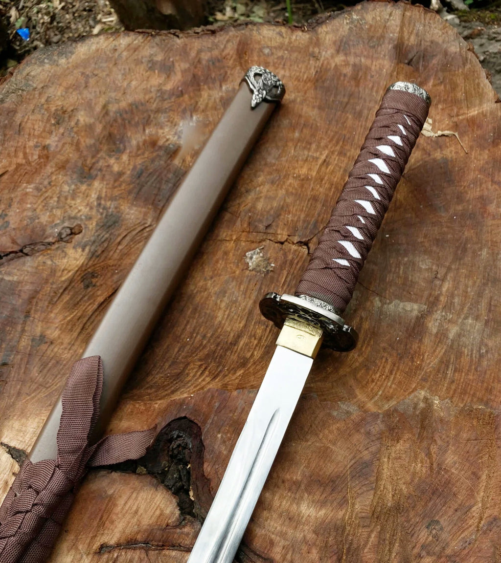 Brown saumrai katana sword with silver blade