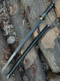 Black samurai katana sword with black powder coar blade