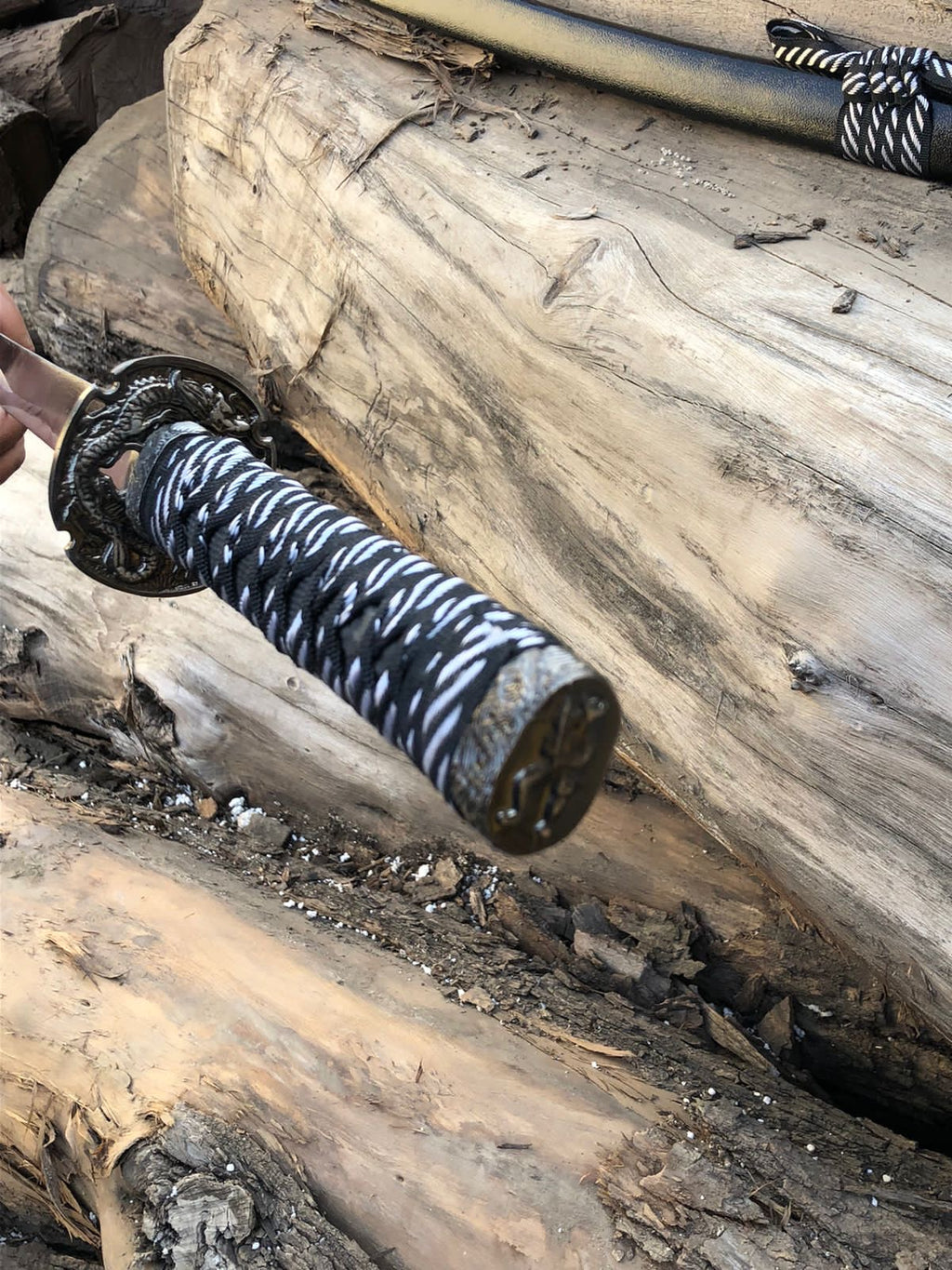 Premium black katana with silver wrapping