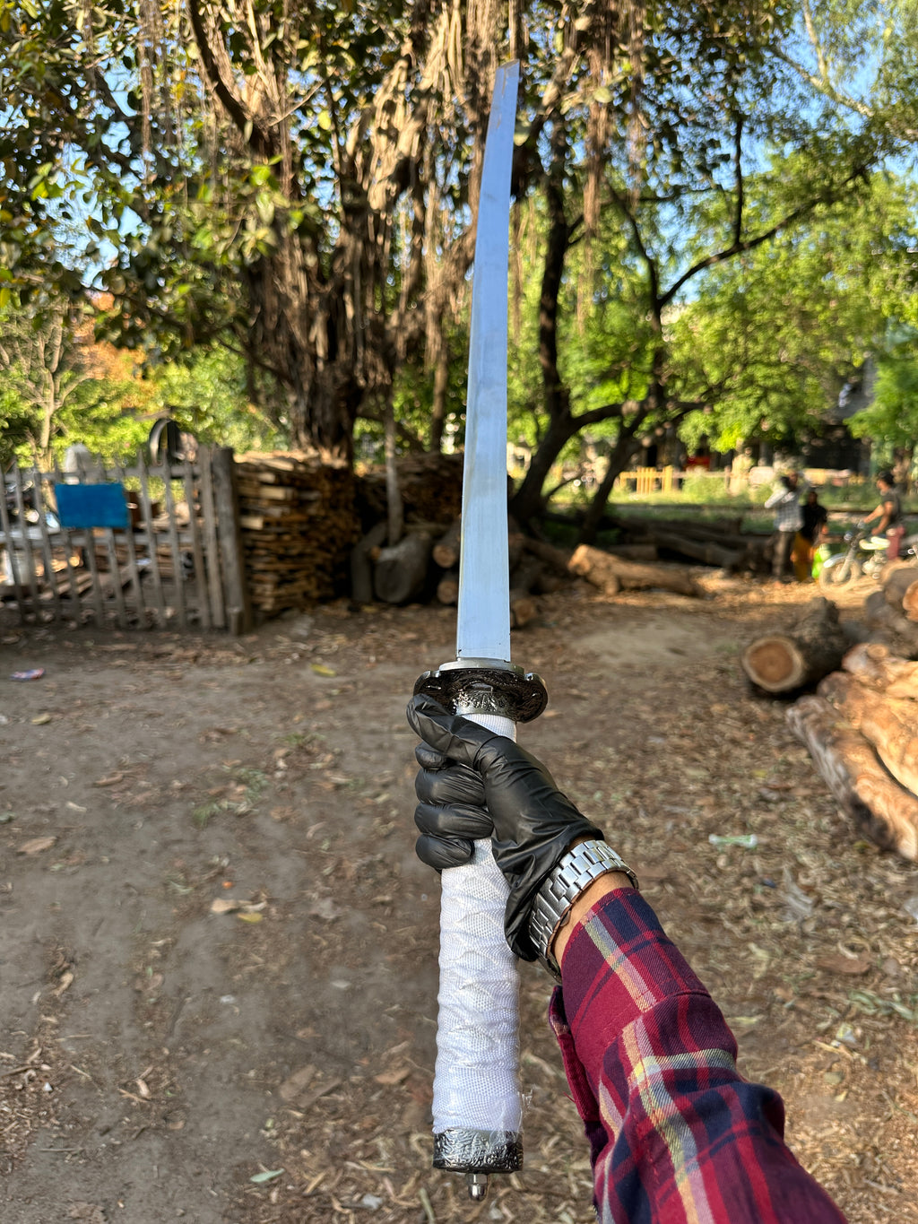 Premium white katana with silver polish blade