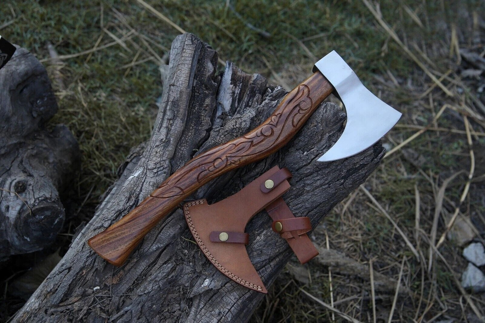 Handmade hunting Axe with leather cover