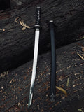 Premium black medium size katana with silver polish blade