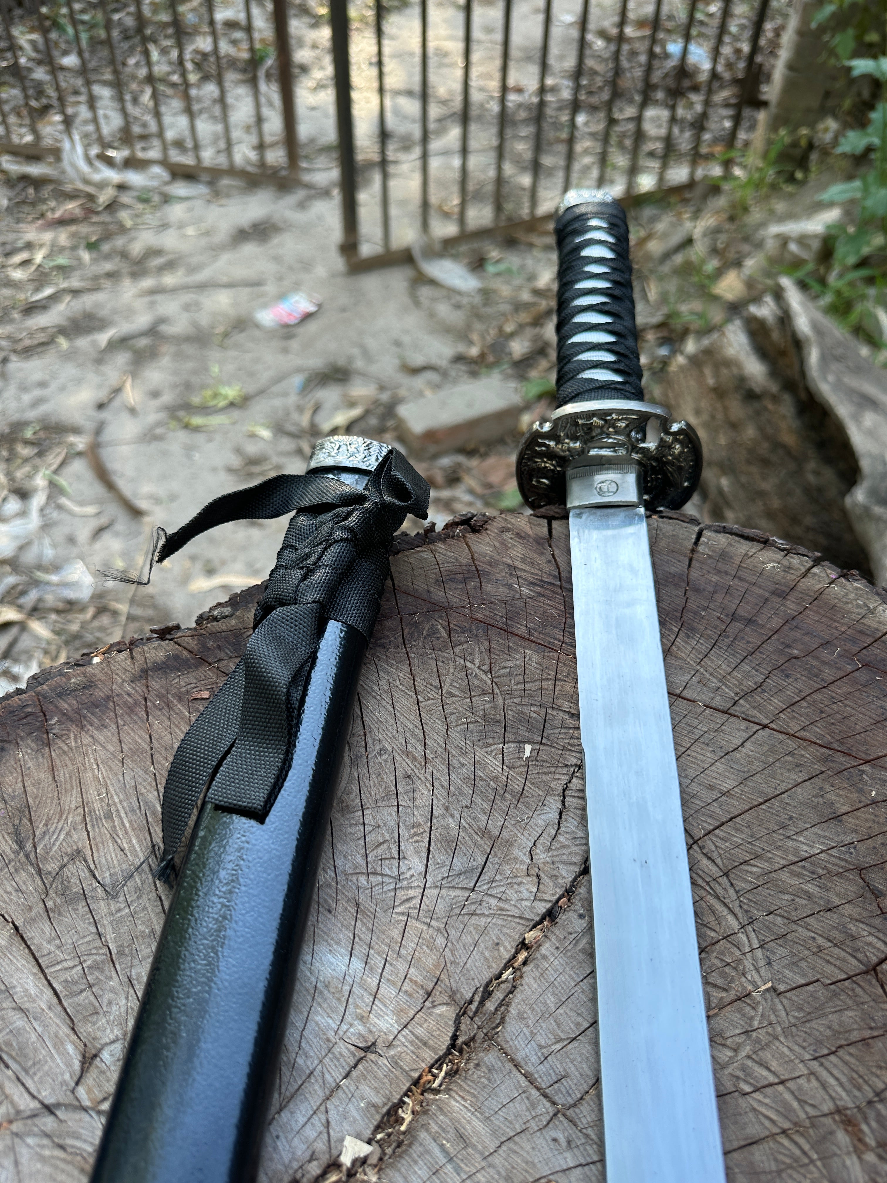 Premium black katana with silver blade