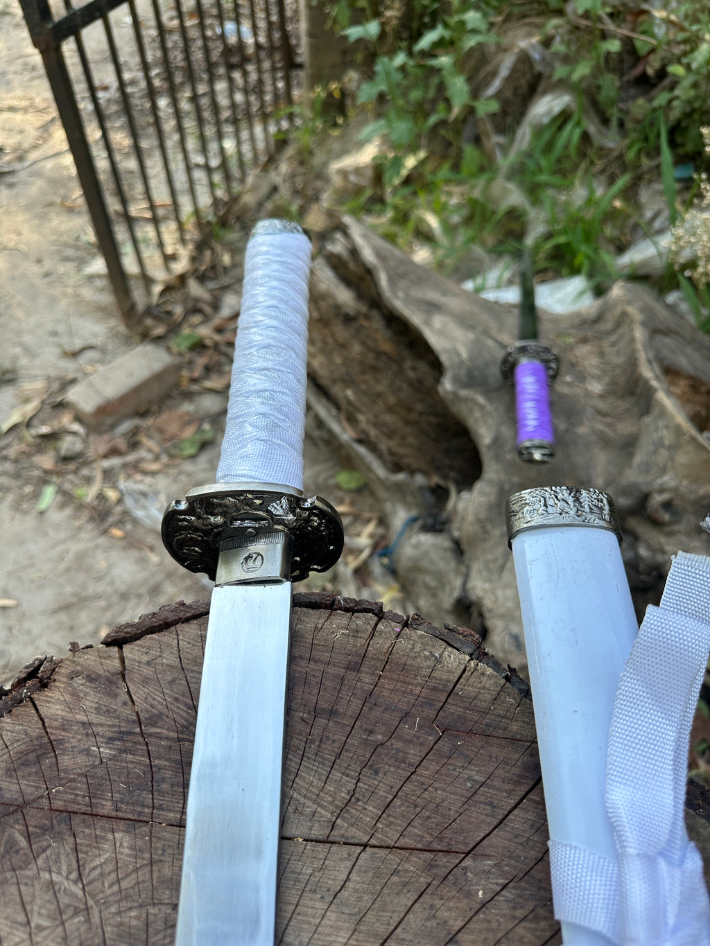 Handmade white samurai katana sword with silver blade