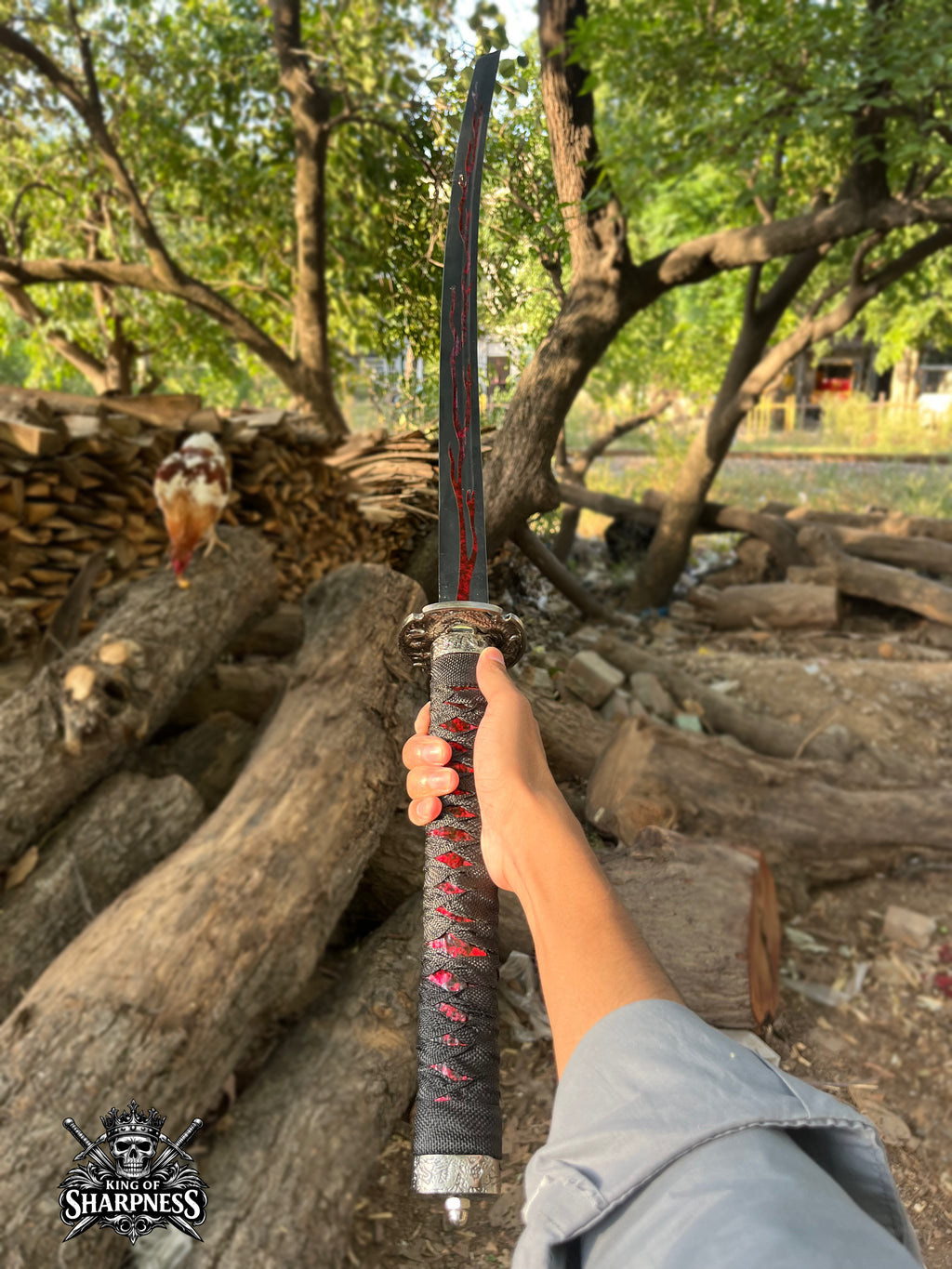 Handmade Black Katana Sword with Red Blood Groove