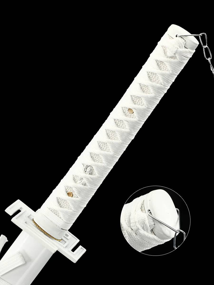Premium white zengestu katana sword with curve on blade