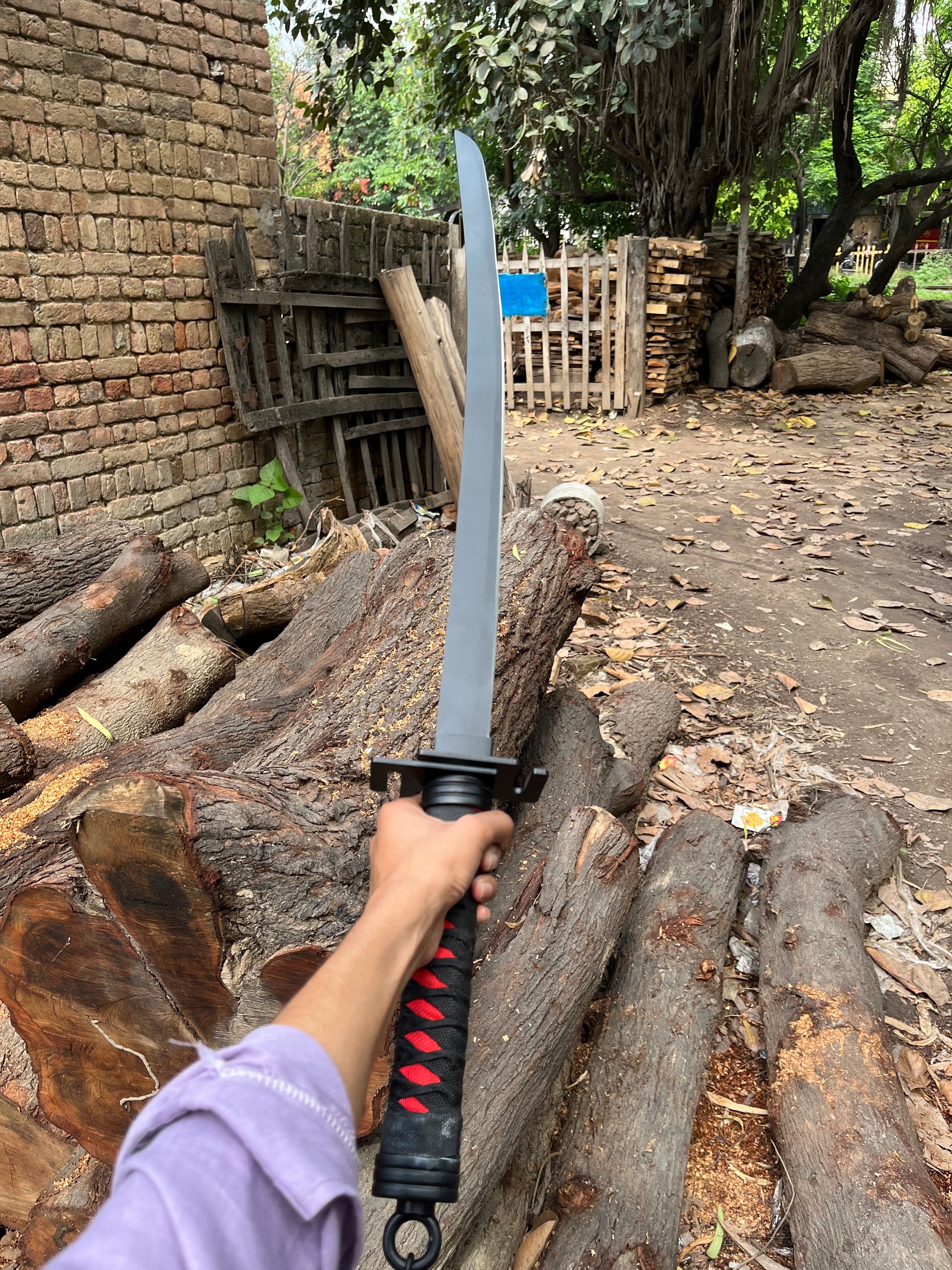 Anime black saumrai katana sword with black powder coat on blade