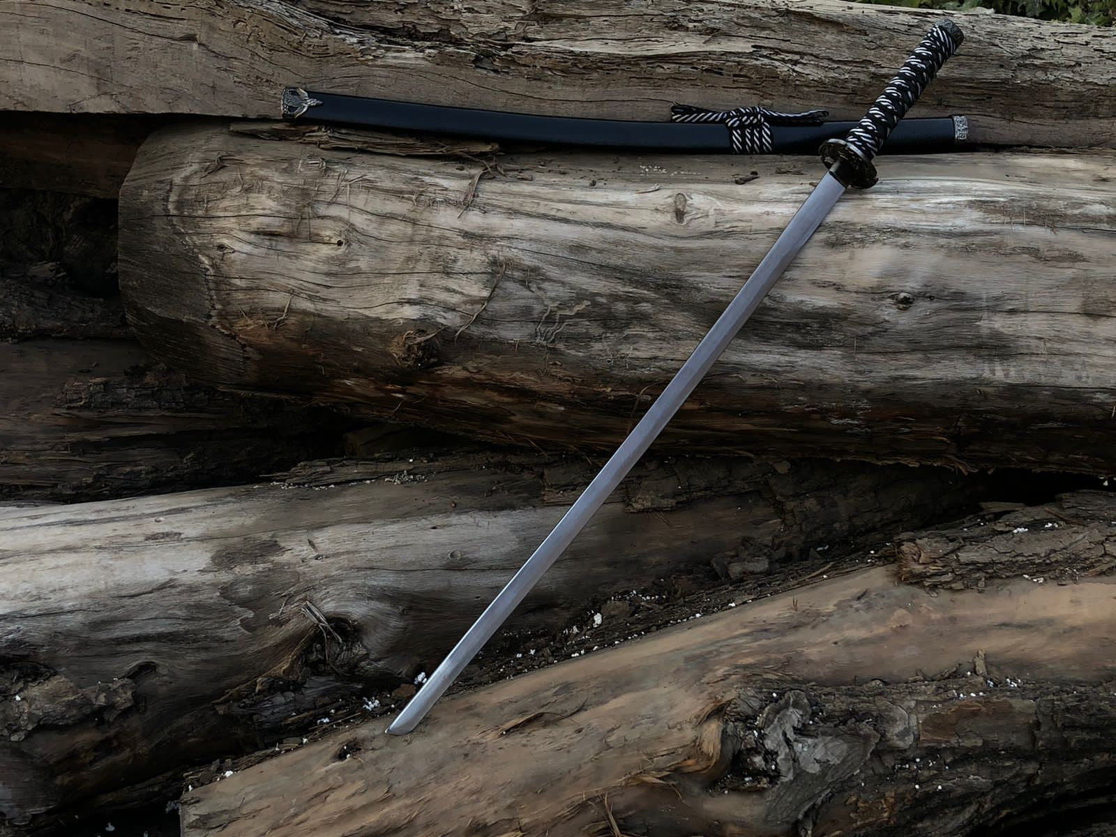 Premium black katana with silver wrapping