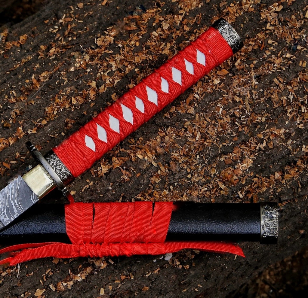 Handmade black&red Damacus samurai katana