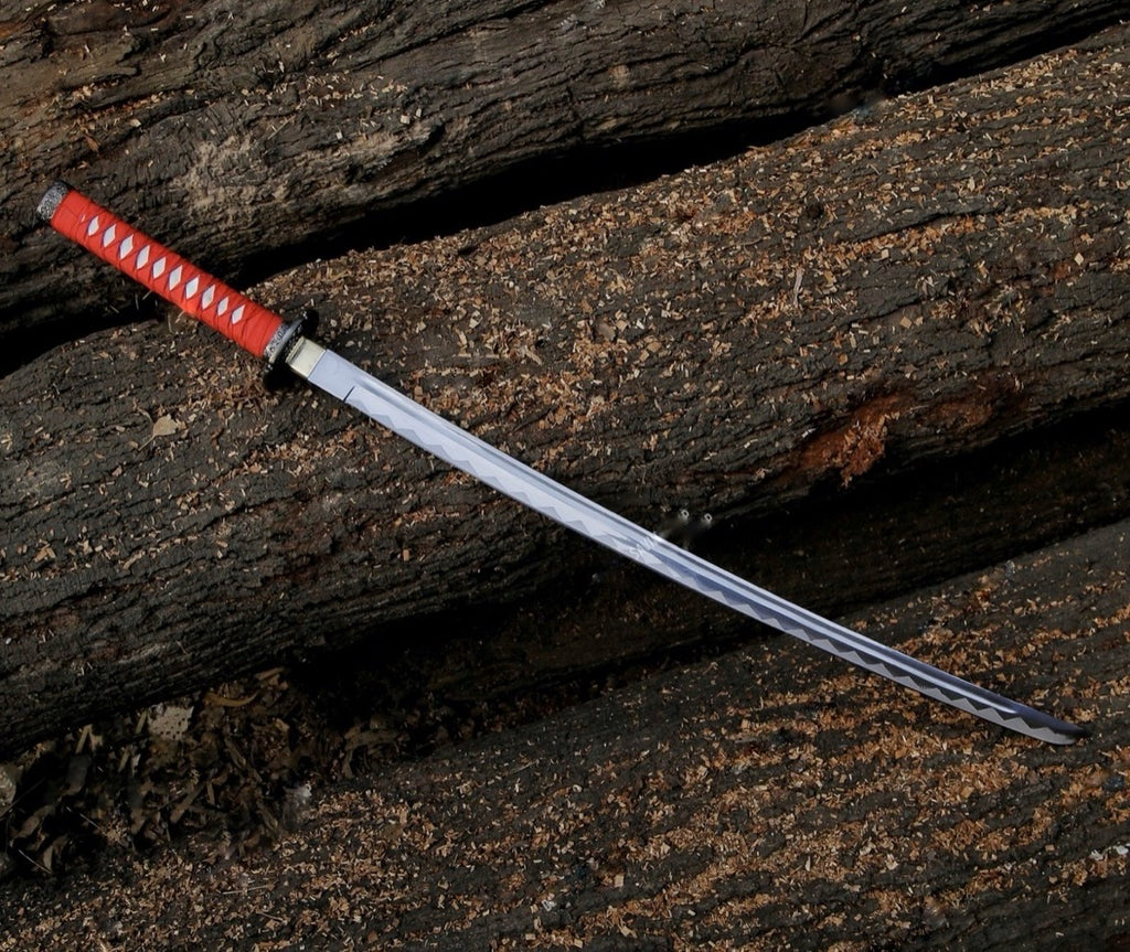 Red & black Samurai Katana Sword with curved on blade
