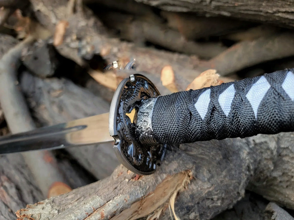 Black saumrai katana sword with silver polish blade