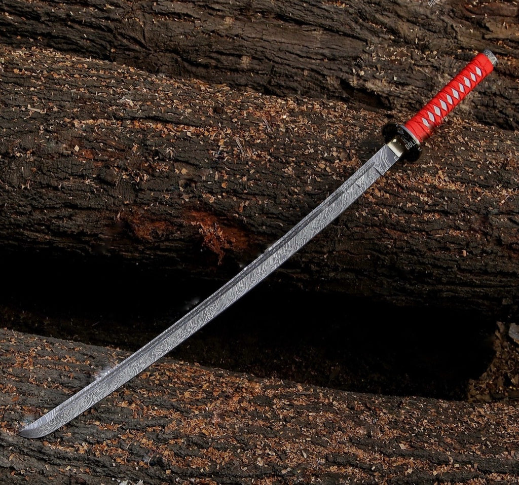 Handmade black&red Damacus samurai katana