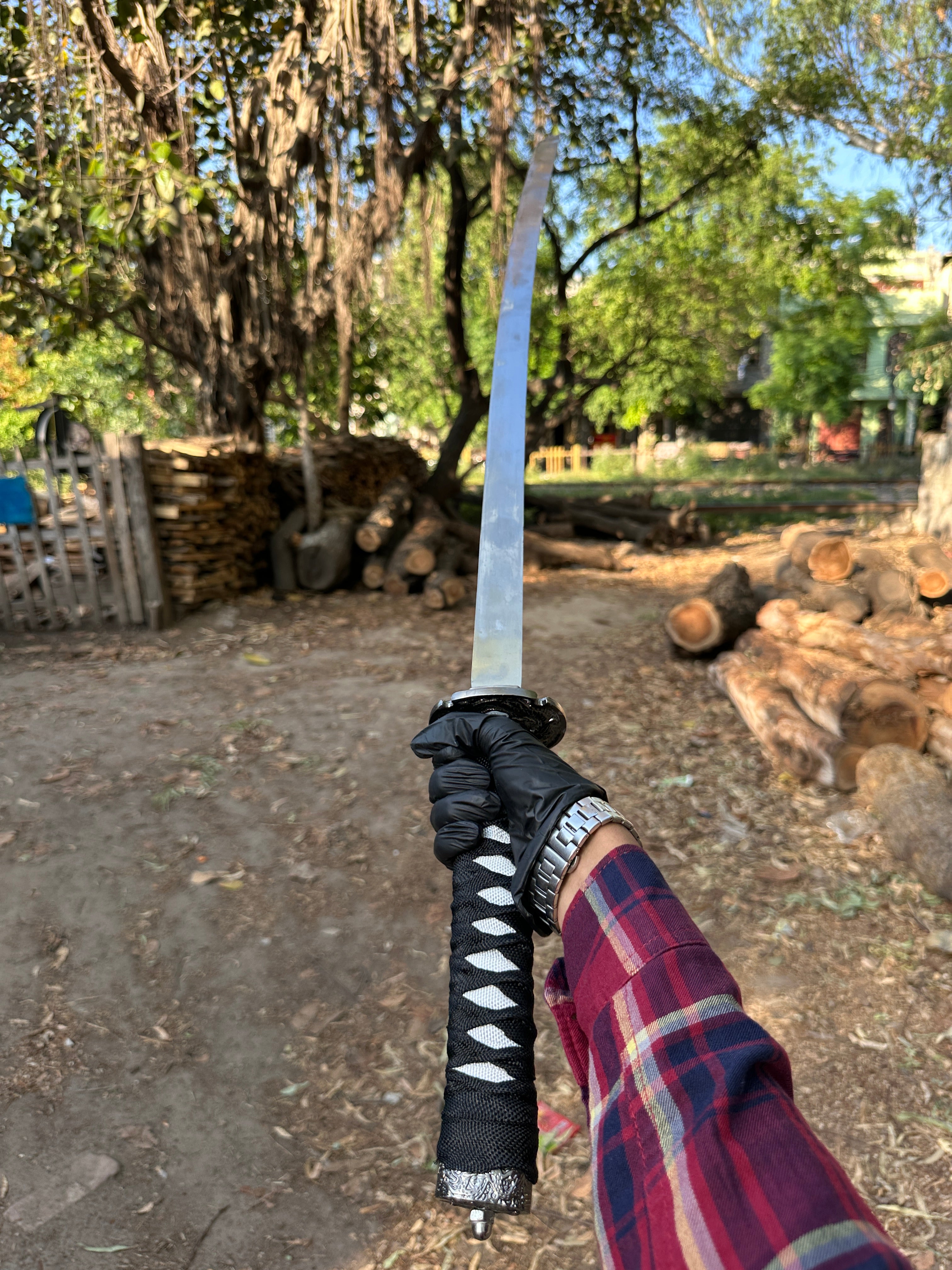 Premium black katana with silver blade