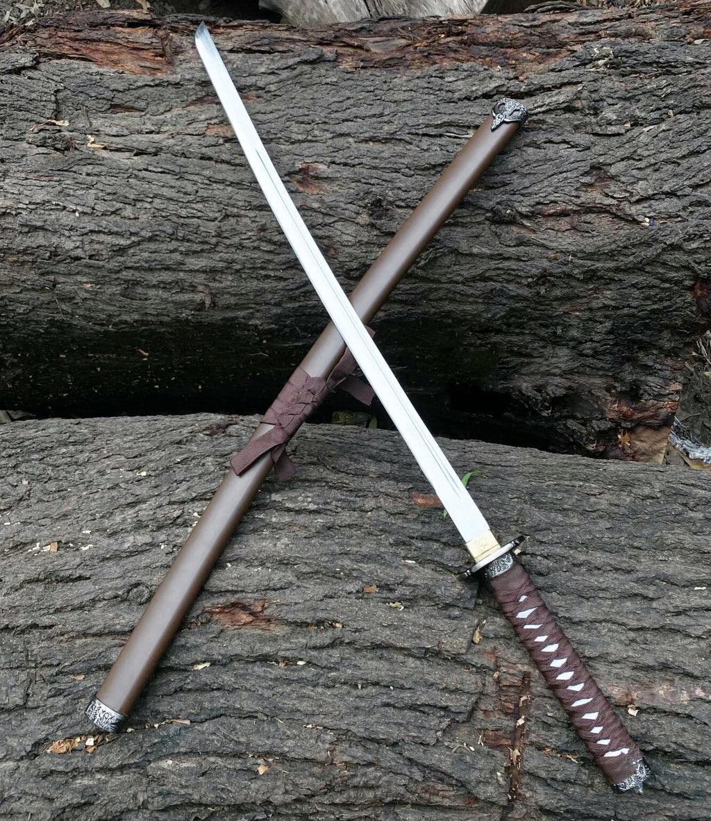 Brown saumrai katana sword with silver blade