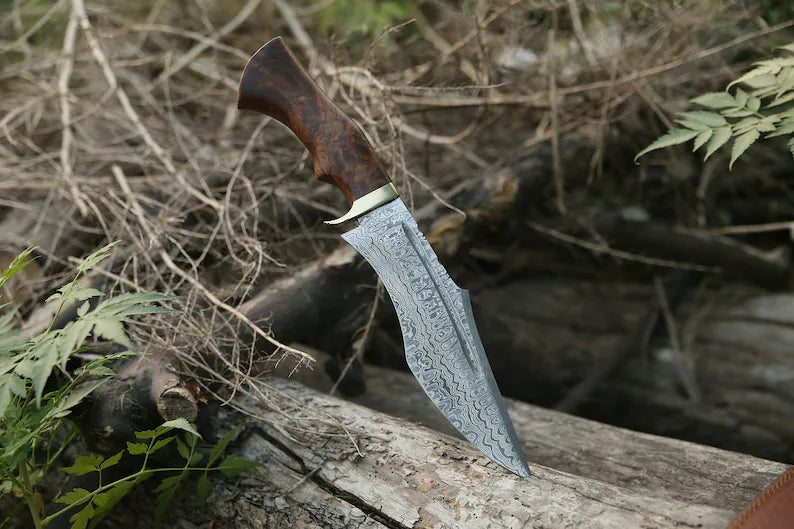 Handmade damacus steel hunting knife with wood &brass handle