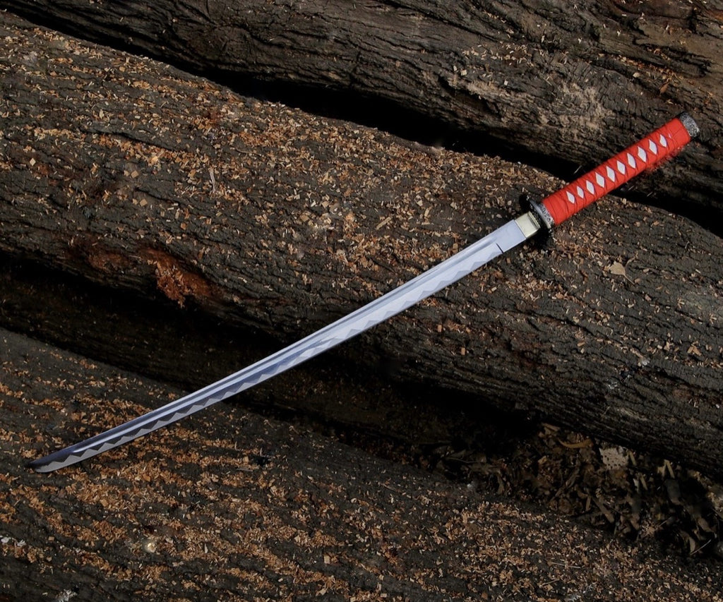 Red & black Samurai Katana Sword with curved on blade