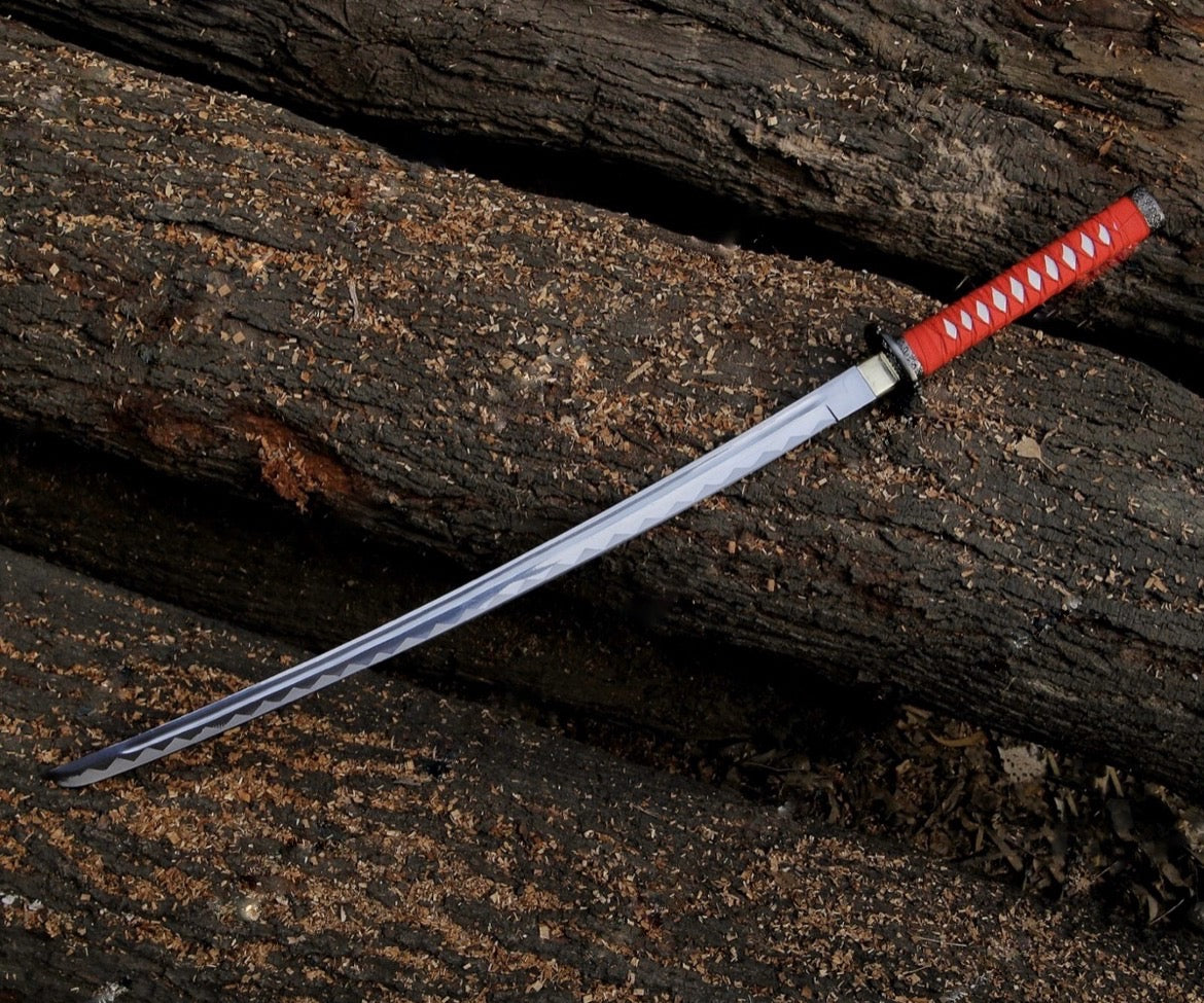 Red & black Samurai Katana Sword with curved on blade