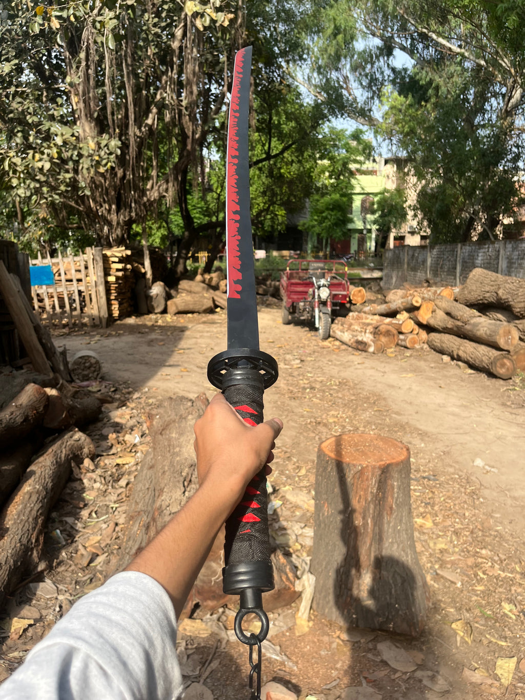 Premium Black Katana Sword with Red Flame Blade