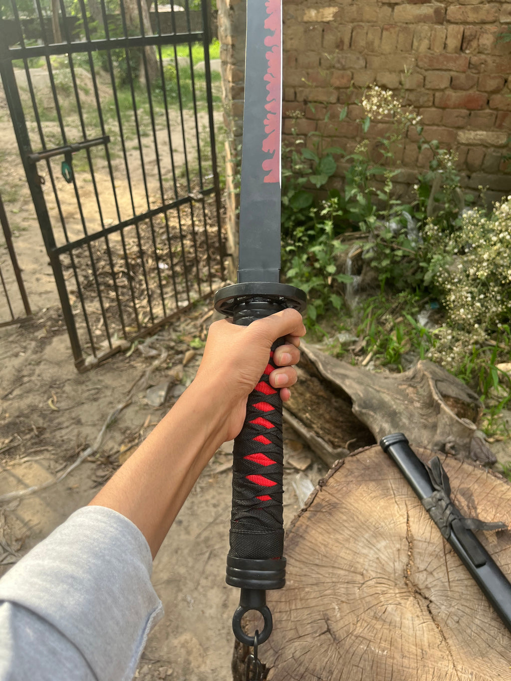 Premium Black Katana Sword with Red Flame Blade