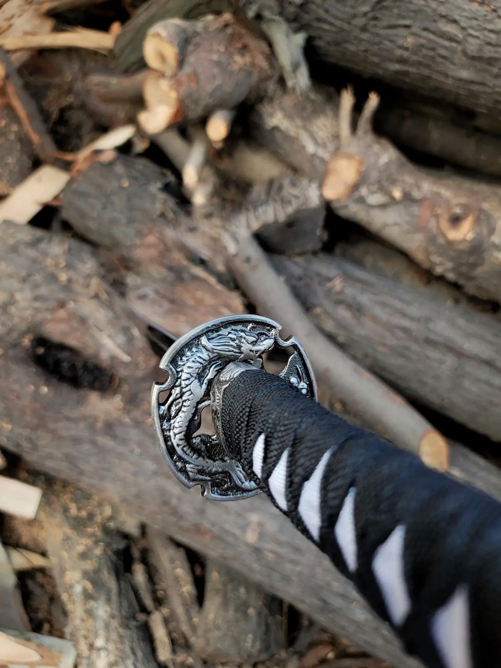 Black saumrai katana sword with silver polish blade