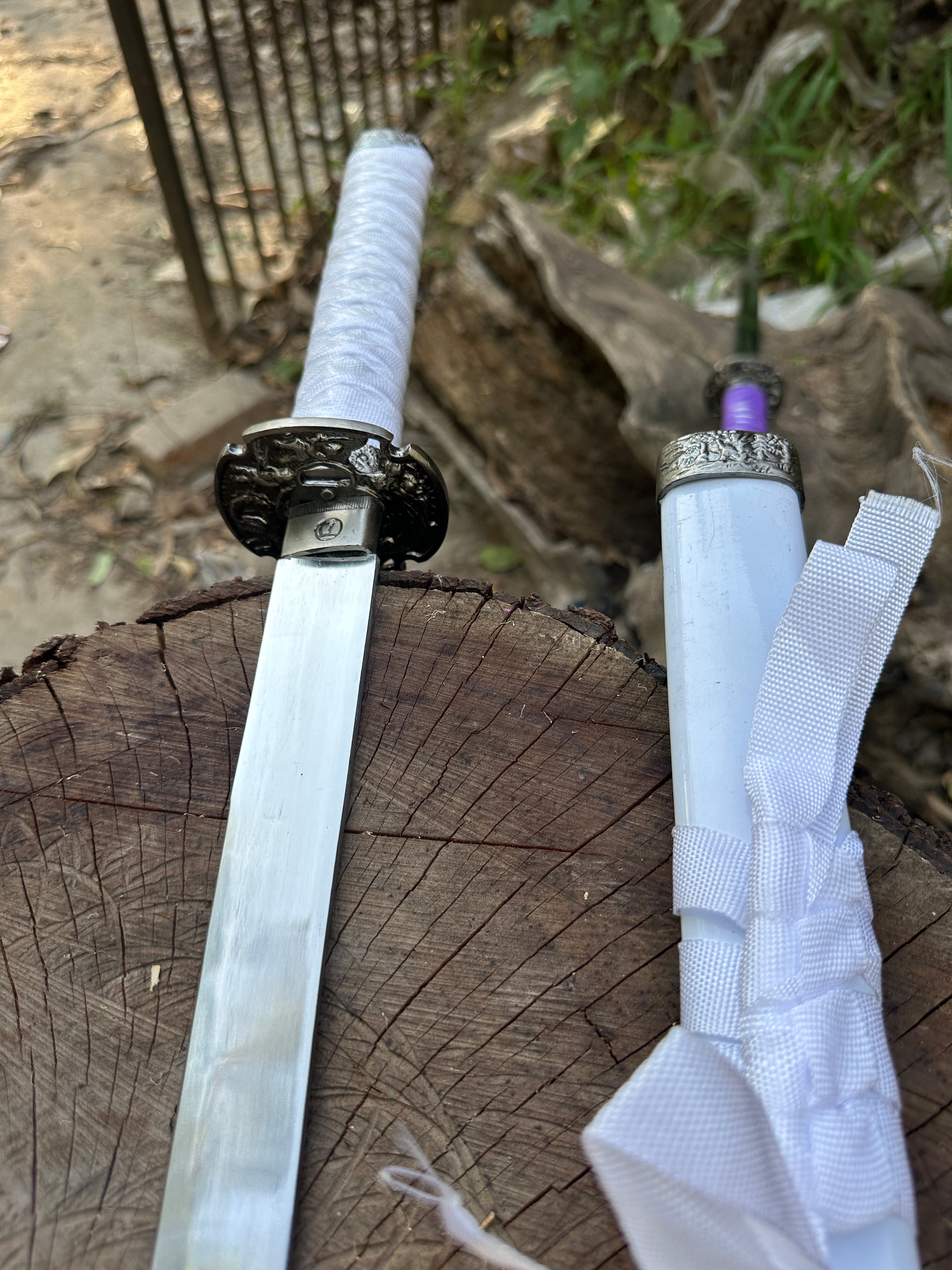 Handmade white samurai katana sword with silver blade