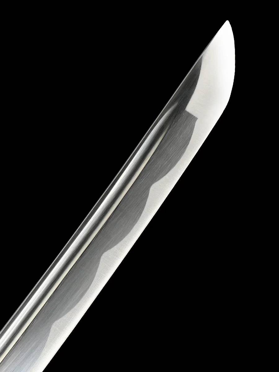Premium white zengestu katana sword with curve on blade
