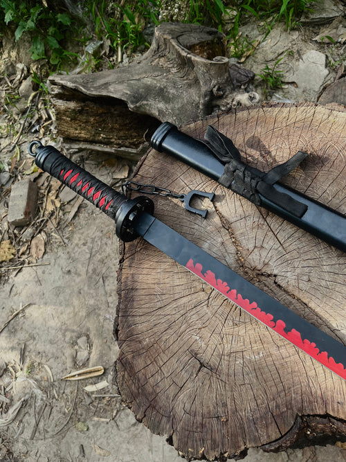 Anime beautiful black & red flame katana sword