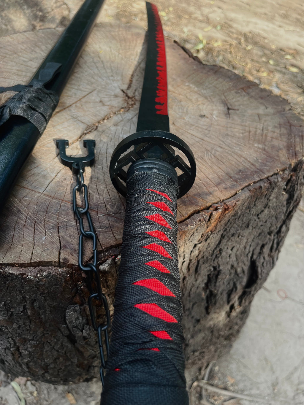 Premium Black Katana Sword with Red Flame Blade