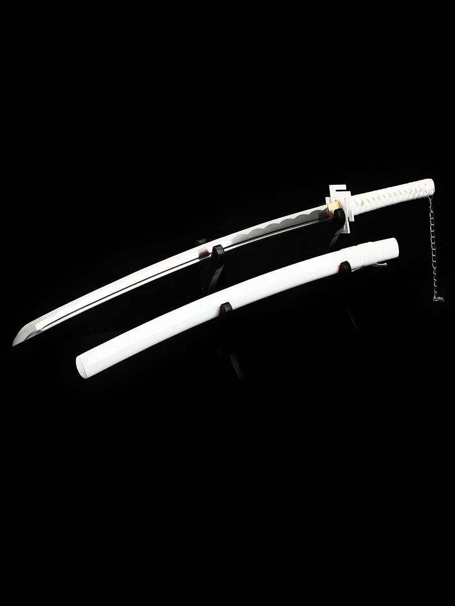 Premium white zengestu katana sword with curve on blade