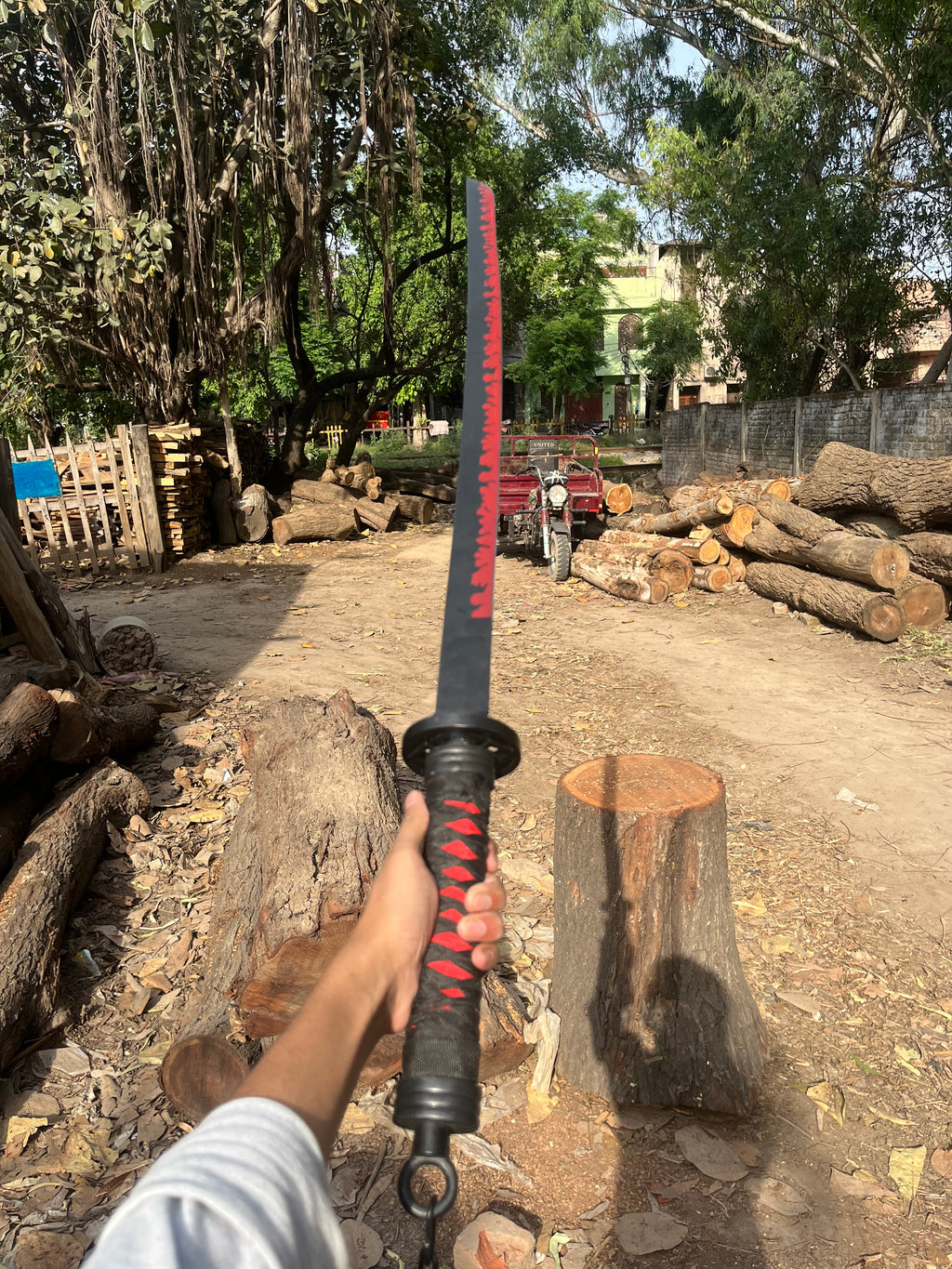 Anime beautiful black & red flame katana sword