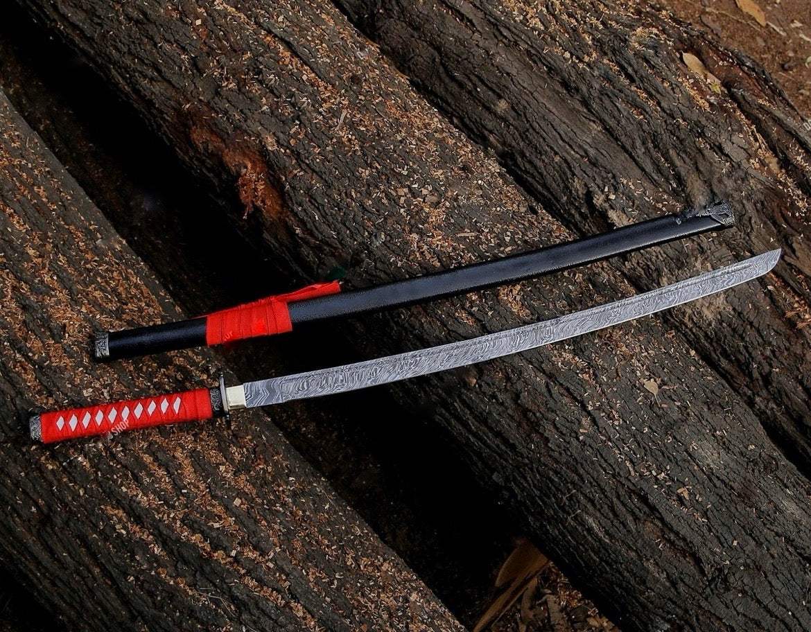 Handmade black&red Damacus samurai katana