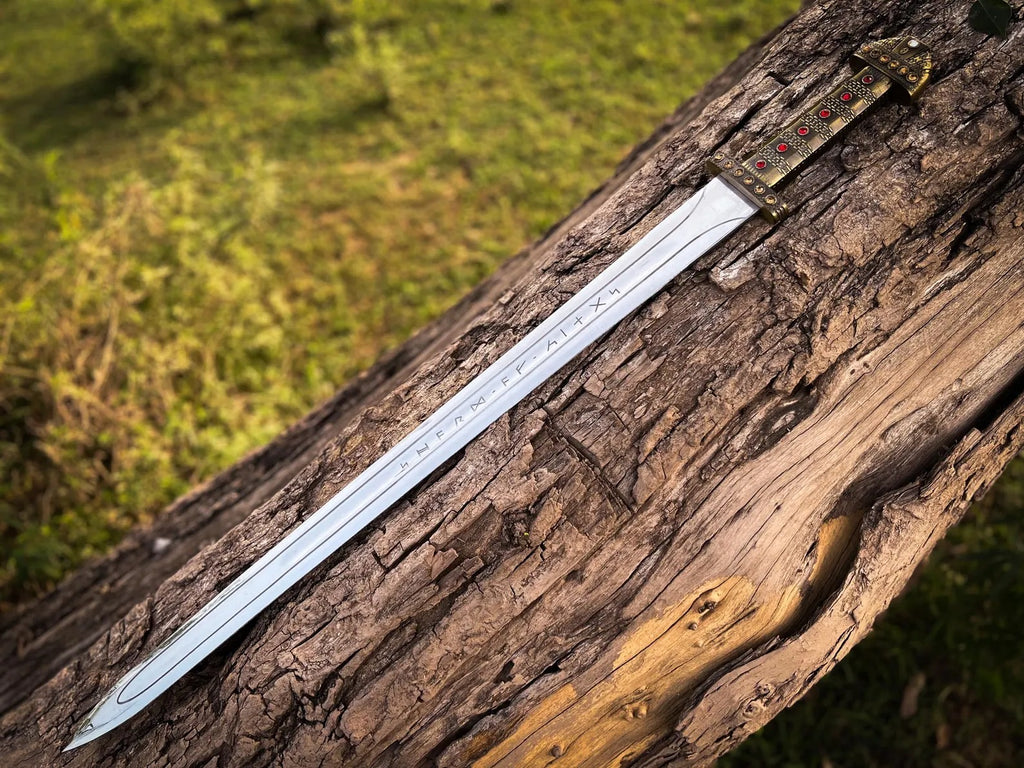 Handmade Viking Inspired Decor Sword – Norse Ragnar Style Fantasy Display Collectible with Leather Scabbard