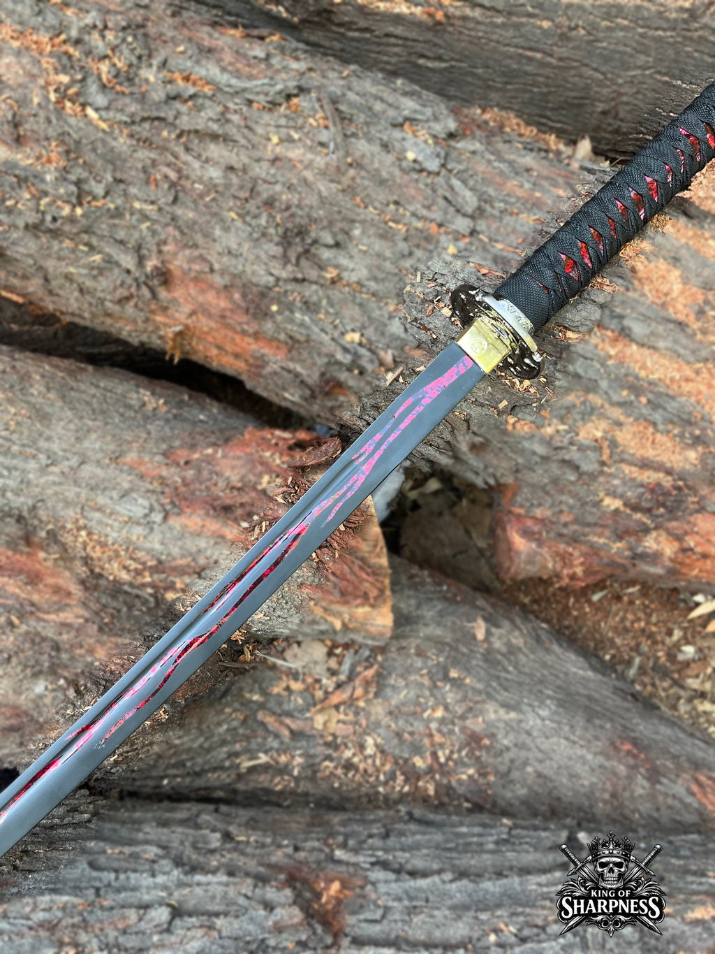Handmade Black Katana Sword with Red Blood Groove