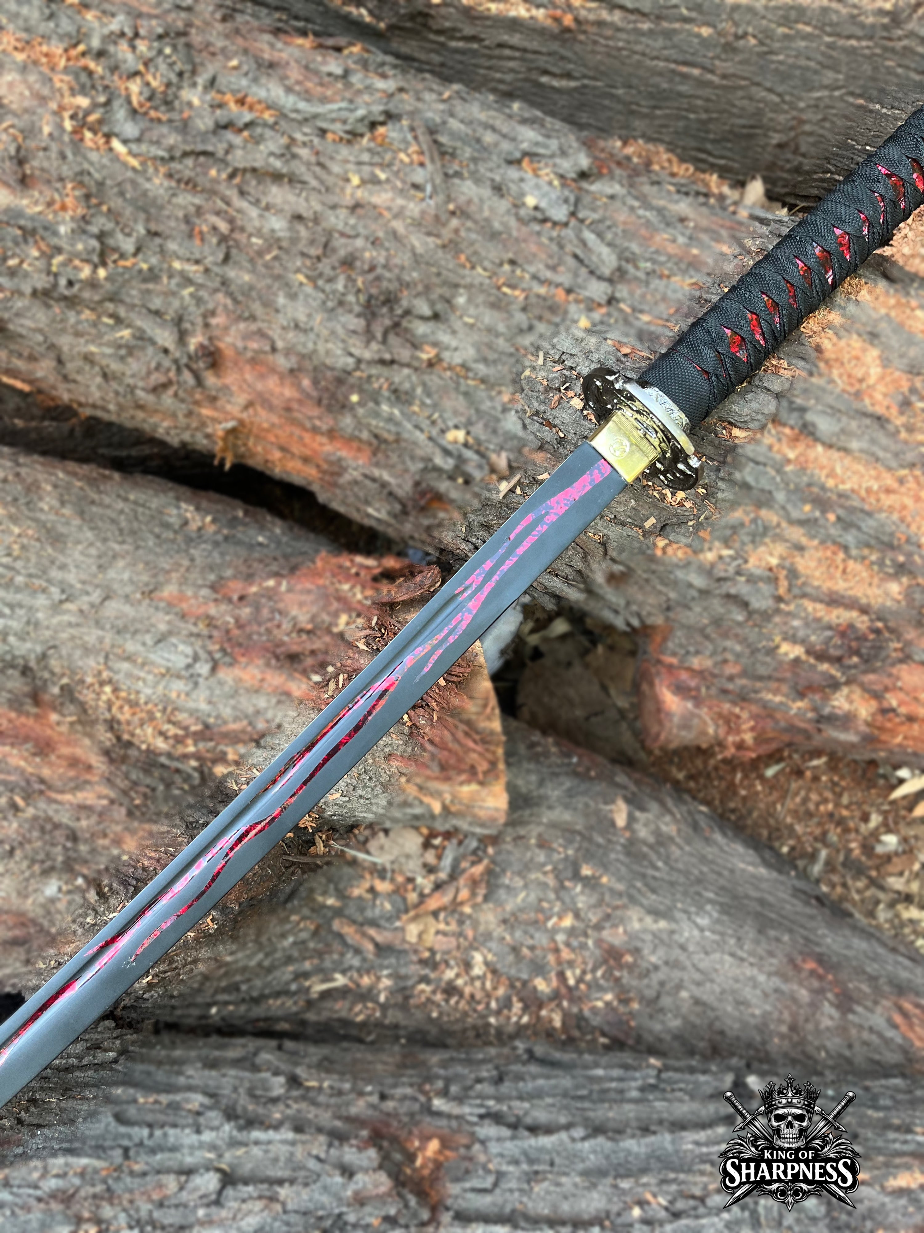 Handmade Black Katana Sword with Red Blood Groove