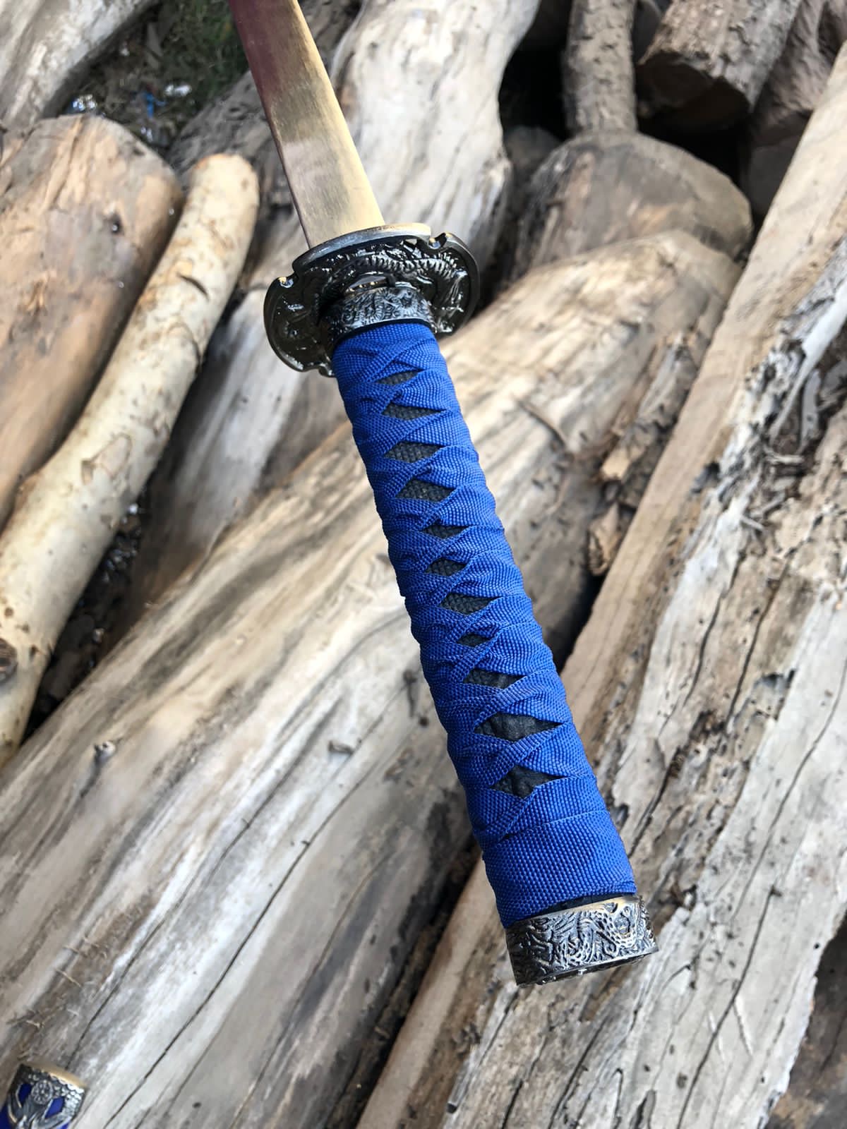 Premium blue katana with silver polish blade