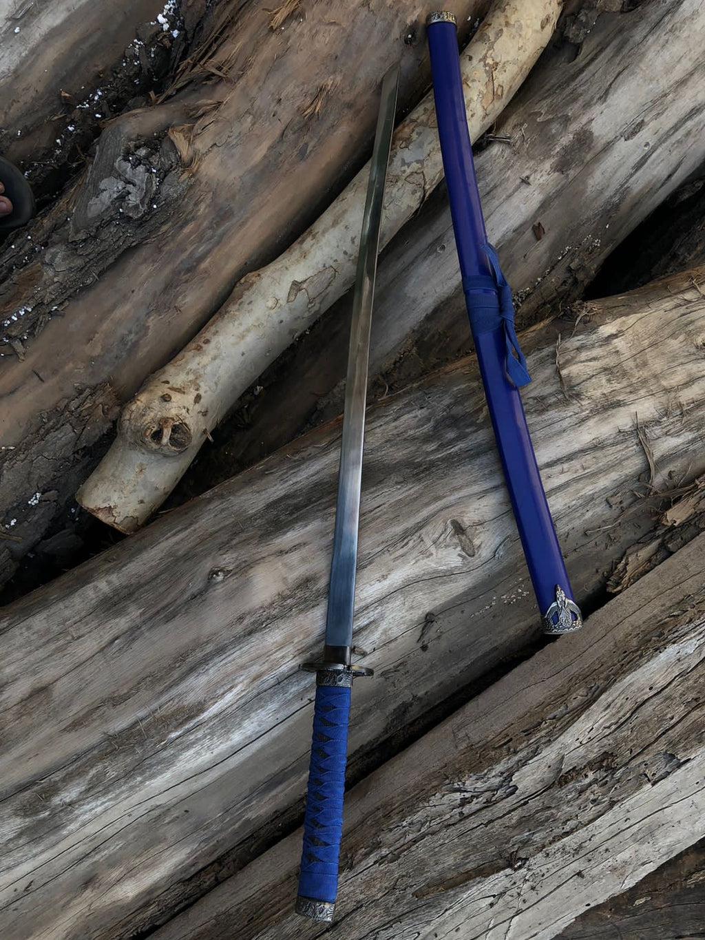 Premium blue katana with silver polish blade