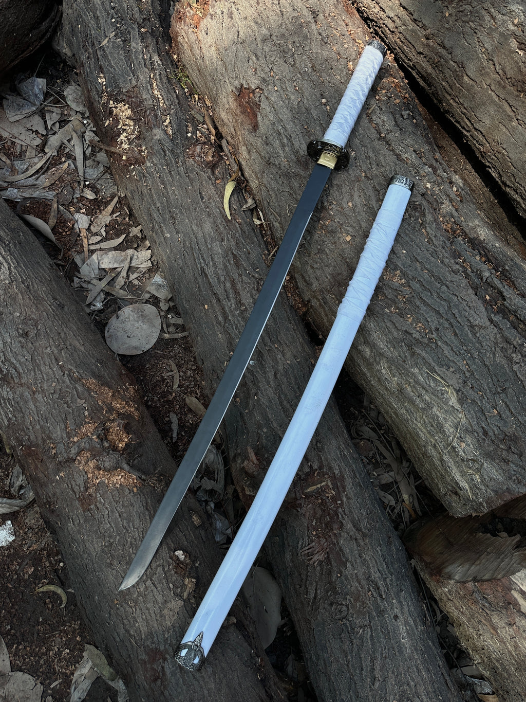 Premium white katana with black powder coating blade