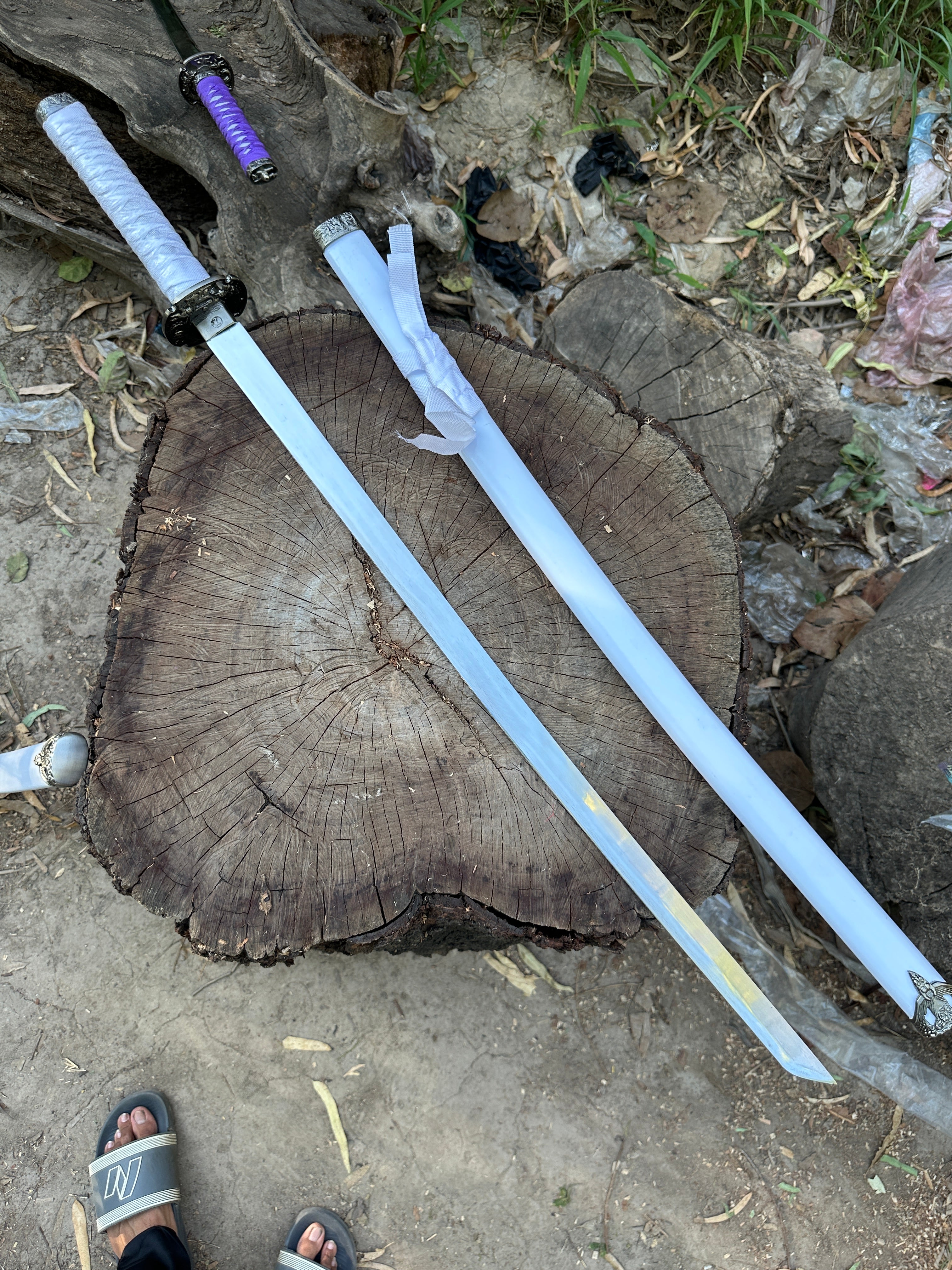 Handmade white samurai katana sword with silver blade