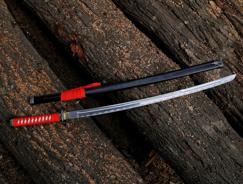 Red & black Samurai Katana Sword with curved on blade