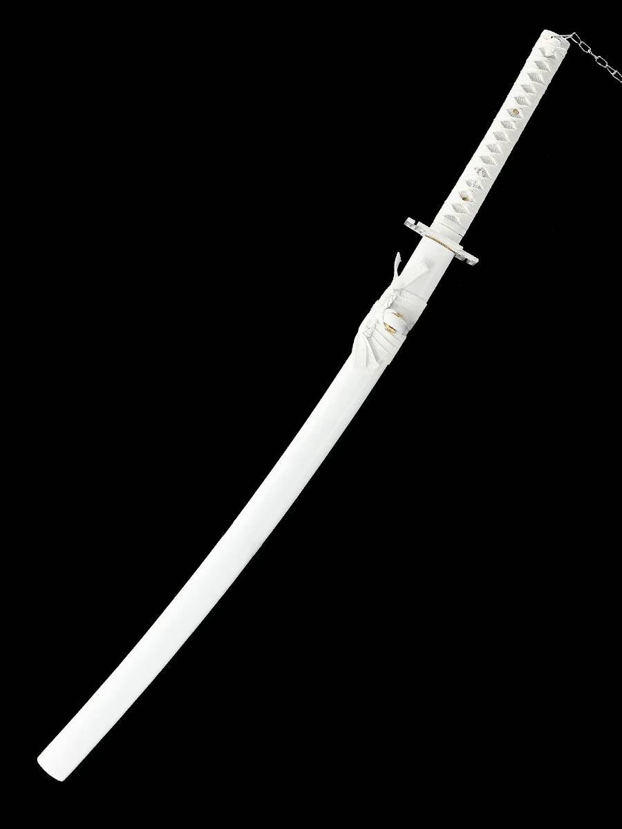 Premium white zengestu katana sword with curve on blade