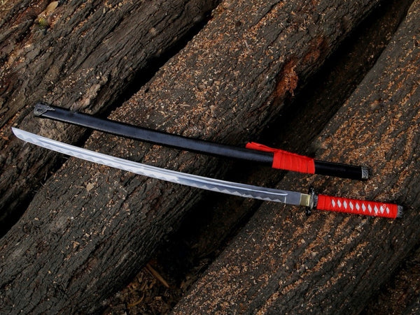 Red & black Samurai Katana Sword with curved on blade