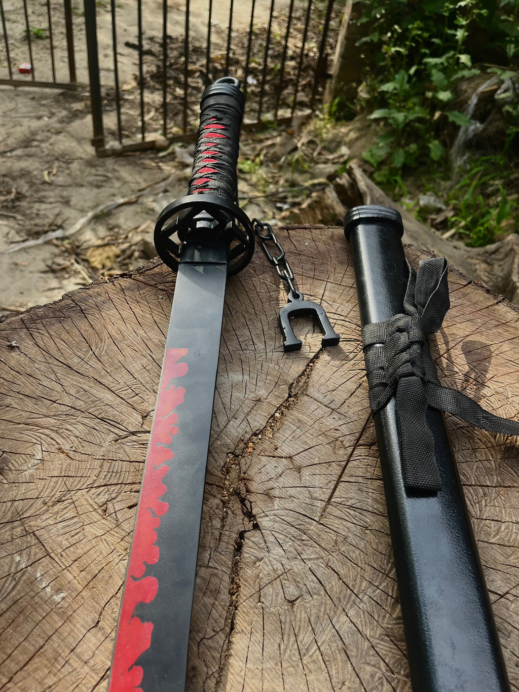 Premium Black Katana Sword with Red Flame Blade