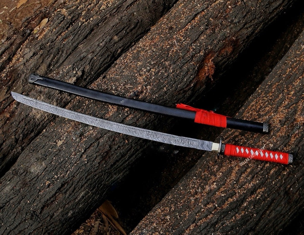 Handmade black&red Damacus samurai katana