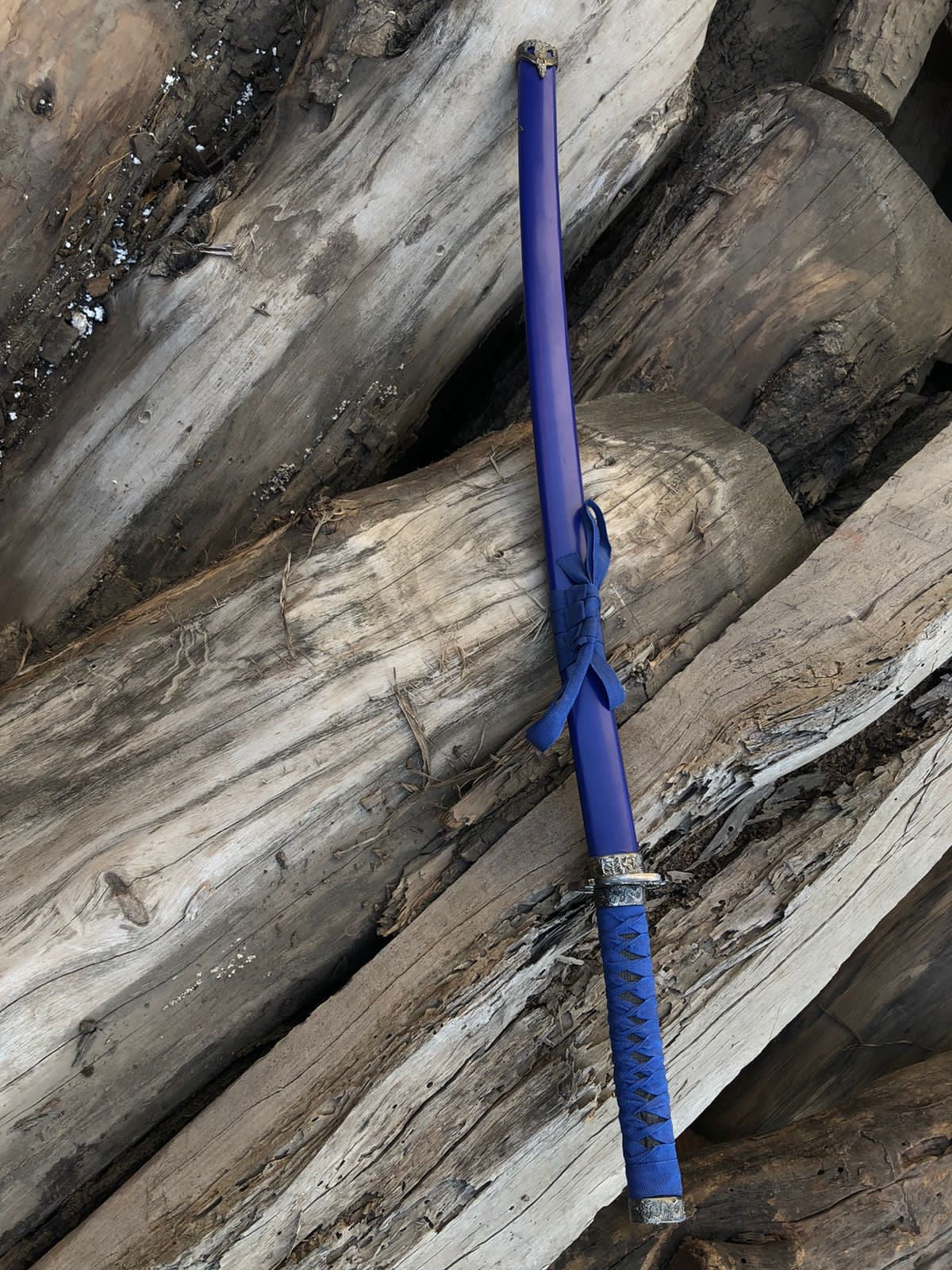 Premium blue katana with silver polish blade